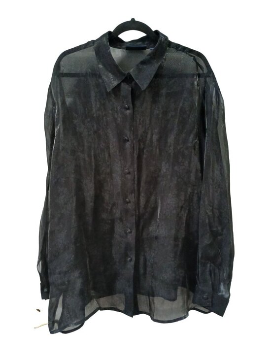 Karen Scott Tops - Karen Scott II Womens Size 3X Blouse Top Black Metallic Sheer Button Front #I-8